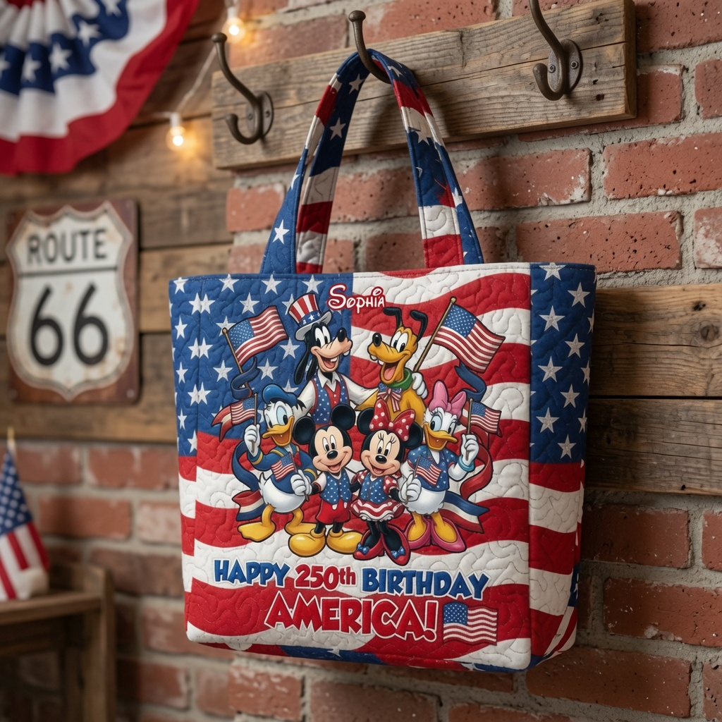 Personalized Quilted Tote Bag with USA 250th Design for Independence Day Gift