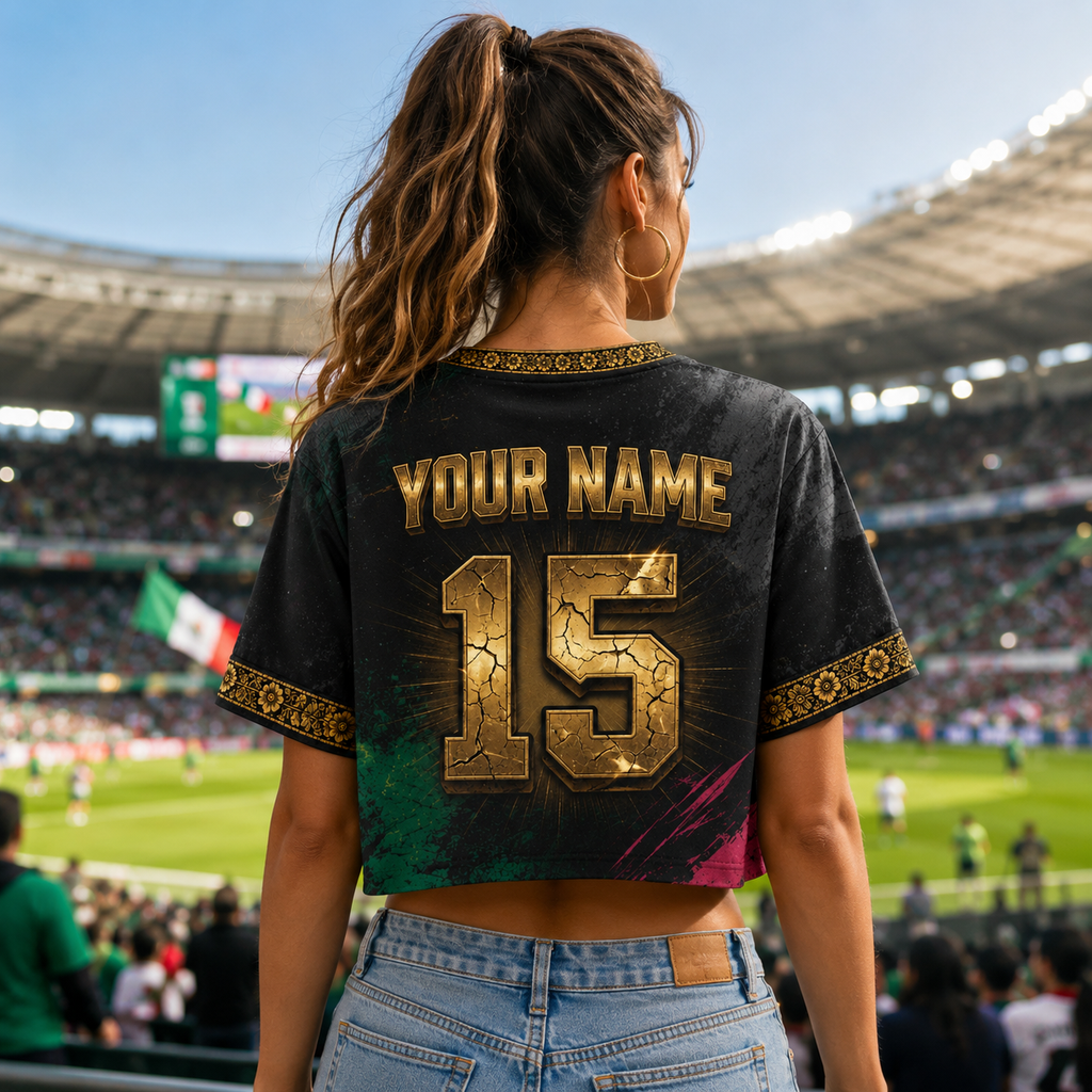 Personalized Mexico Soccer Jersey Crop Tee Custom Name Gift for Football Lovers
