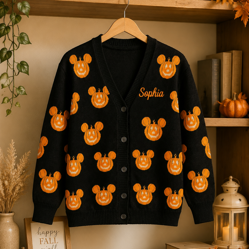 Personalized Pumpkin Halloween Cardigan for Women - Cozy Fall Apparel Cardigan GradoCreations