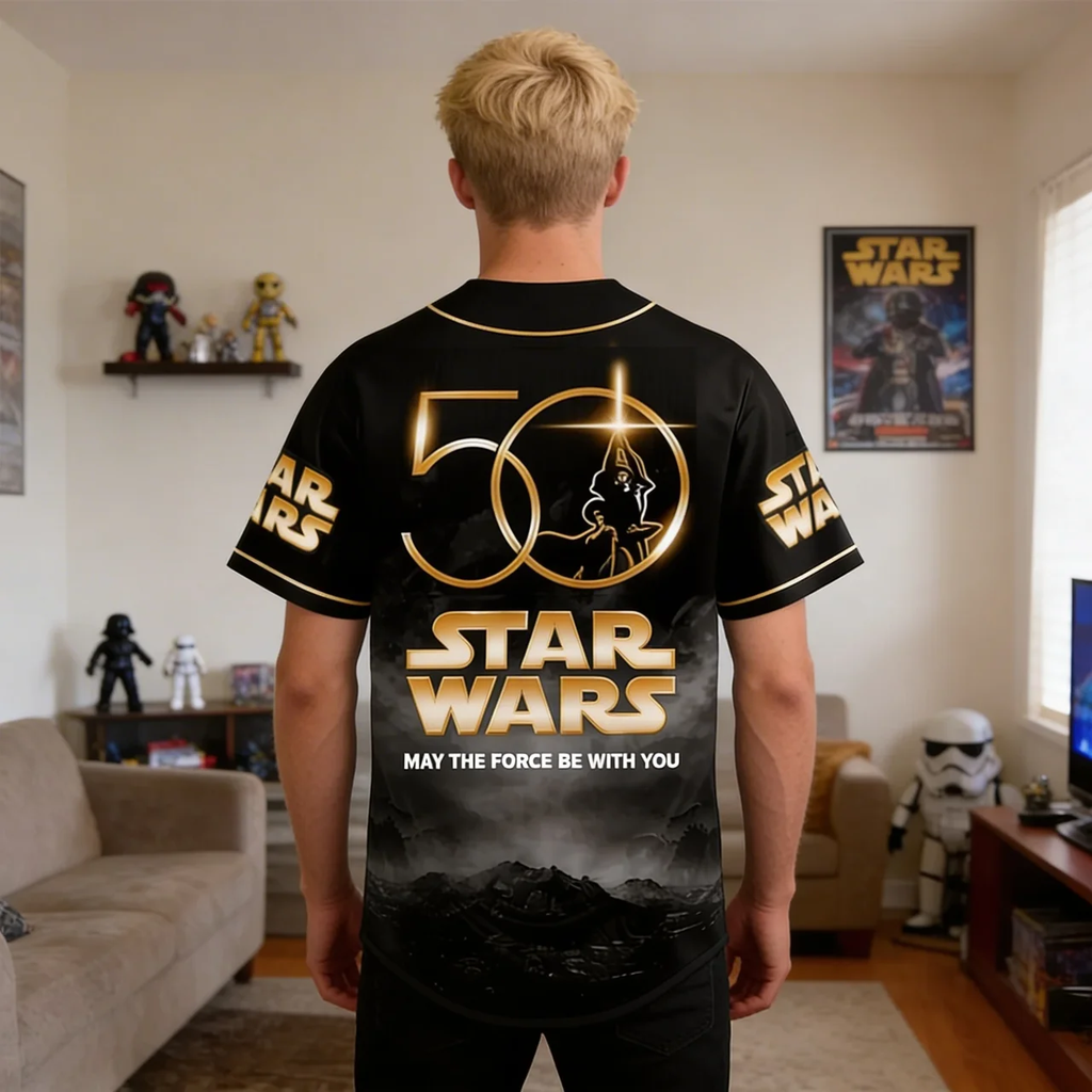 Personalized Star Wars Baseball Jersey Custom Name 50th Anniversary Gift for Movie Fans