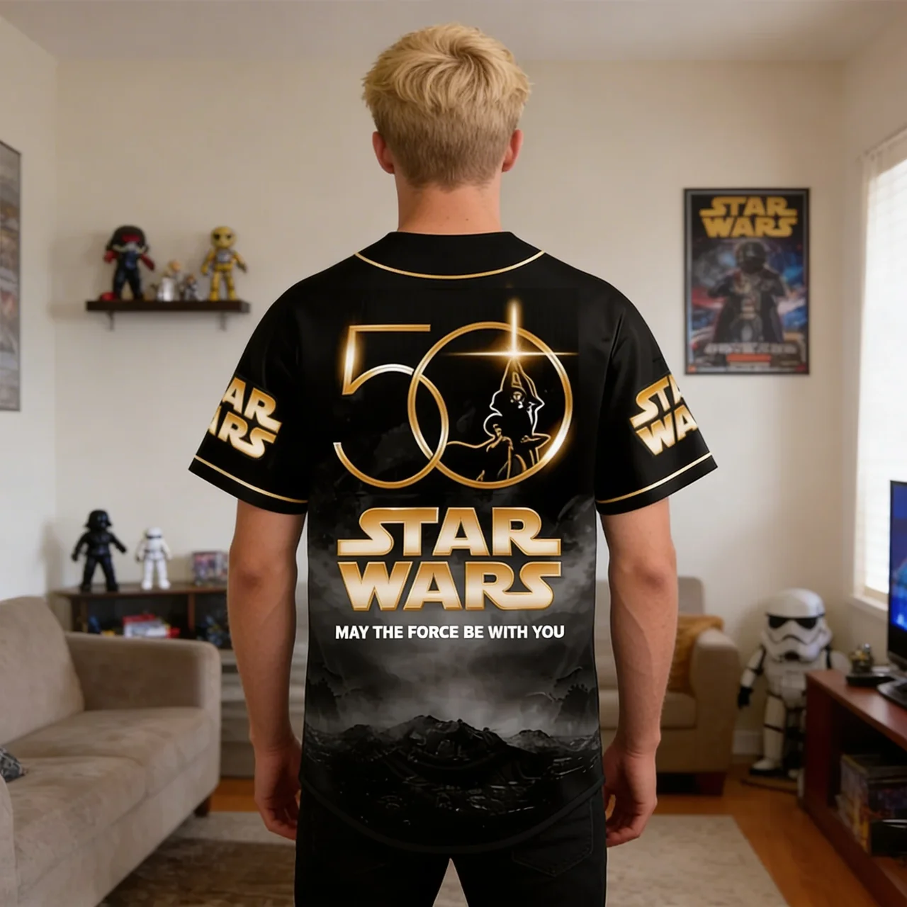 Personalized Star Wars Baseball Jersey Custom Name 50th Anniversary Gift for Movie Fans