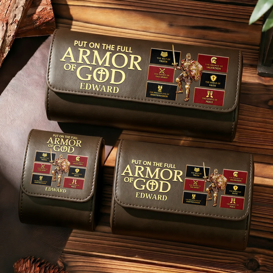 Personalized Leather Watch Case for Dad - Custom Armor of God Gift