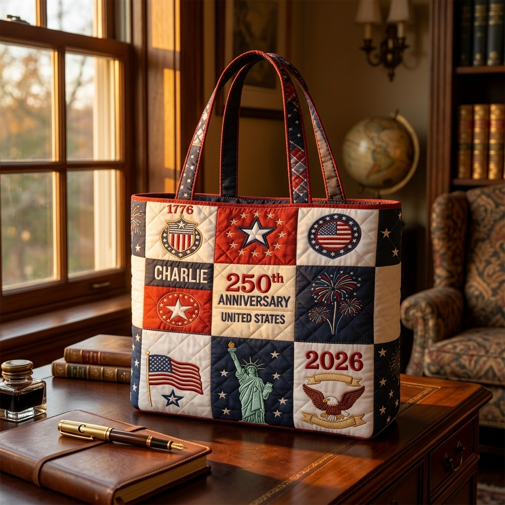 Personalized Quilted Tote Bag US 250th Anniversary Floral Gift for Her