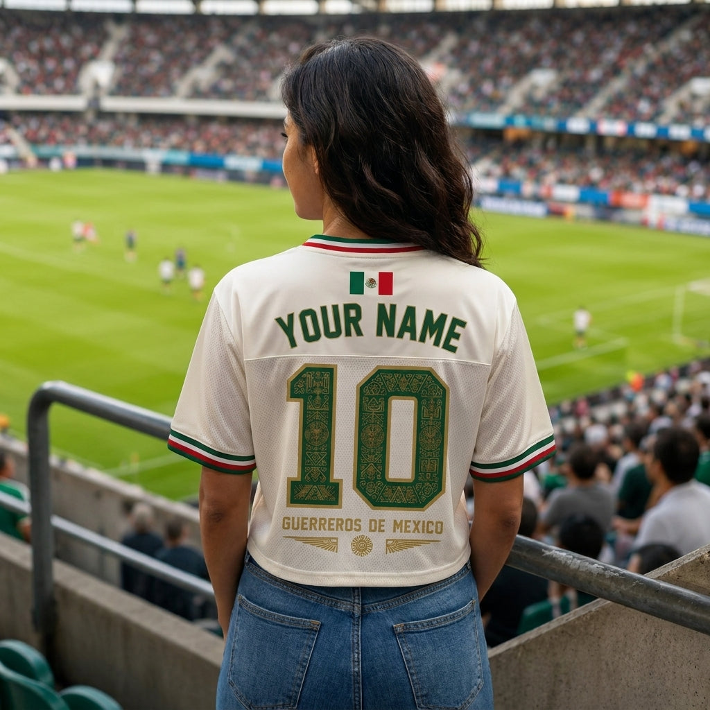 Personalized Mexico Soccer Jersey Crop Tee Custom Name Gift for Sports Fans