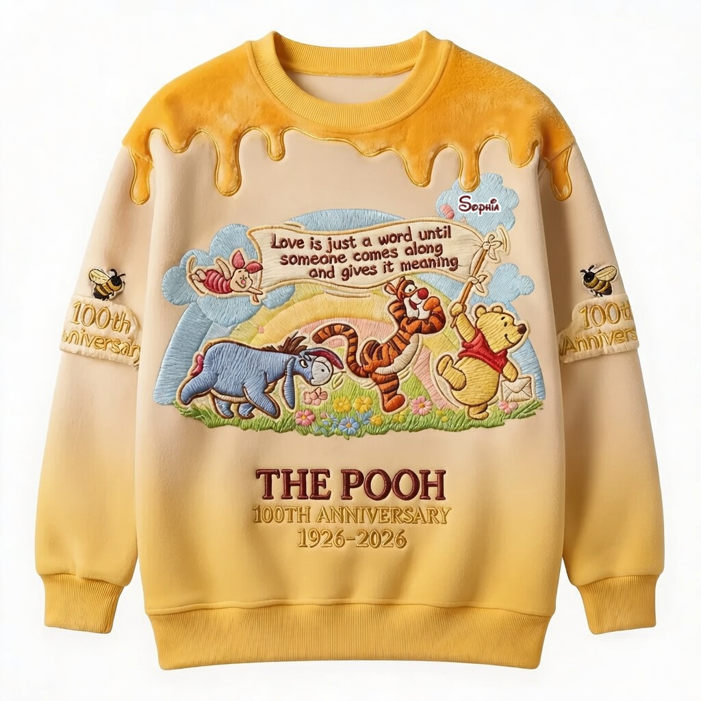 Personalized Pooh Bear All Over Shirt 100th Anniversary Gift for Movie Fans
