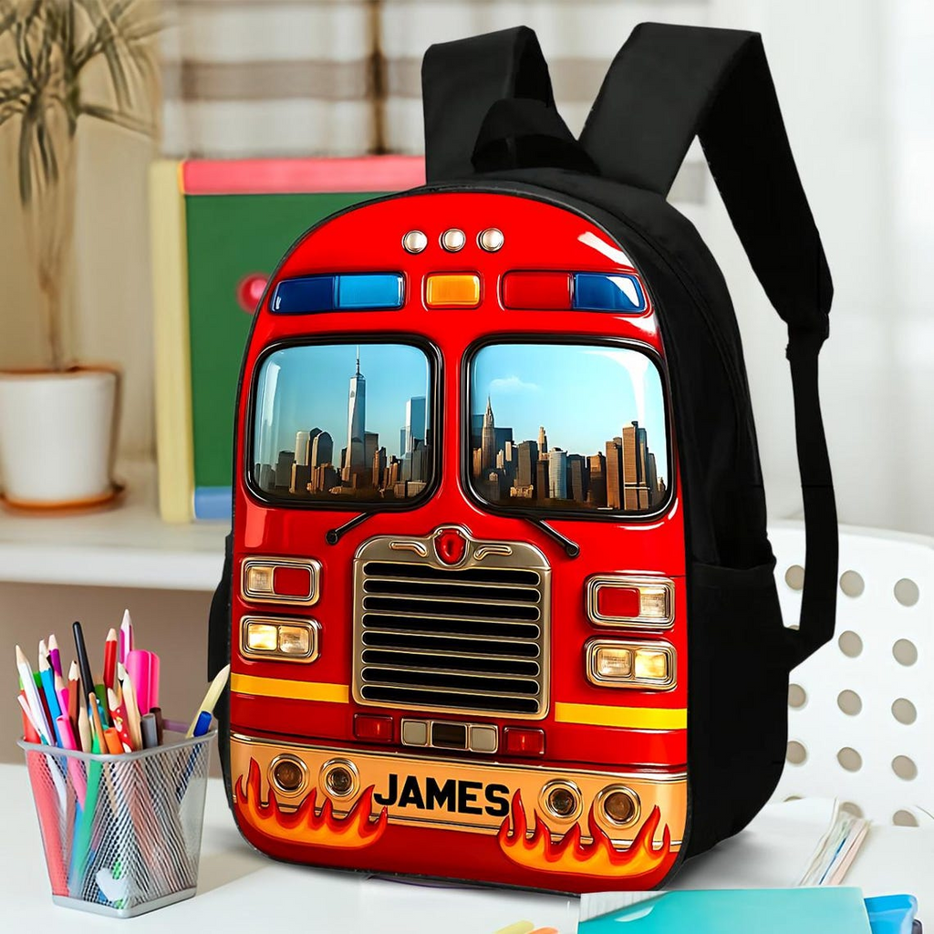Personalized Firetruck Backpack Set with Custom Name for Kids Back to School Gift