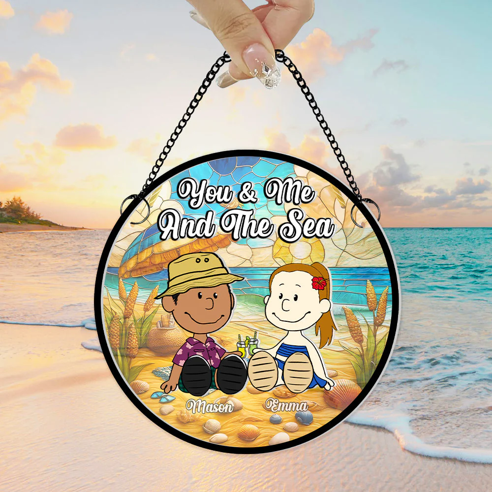 Personalized Beach Couple Glass Suncatcher Ornament Gift