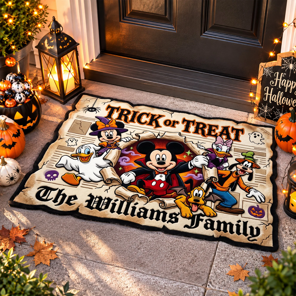 Personalized Halloween Doormat Custom Family Name Trick or Treat Design Door Mat GradoCreations