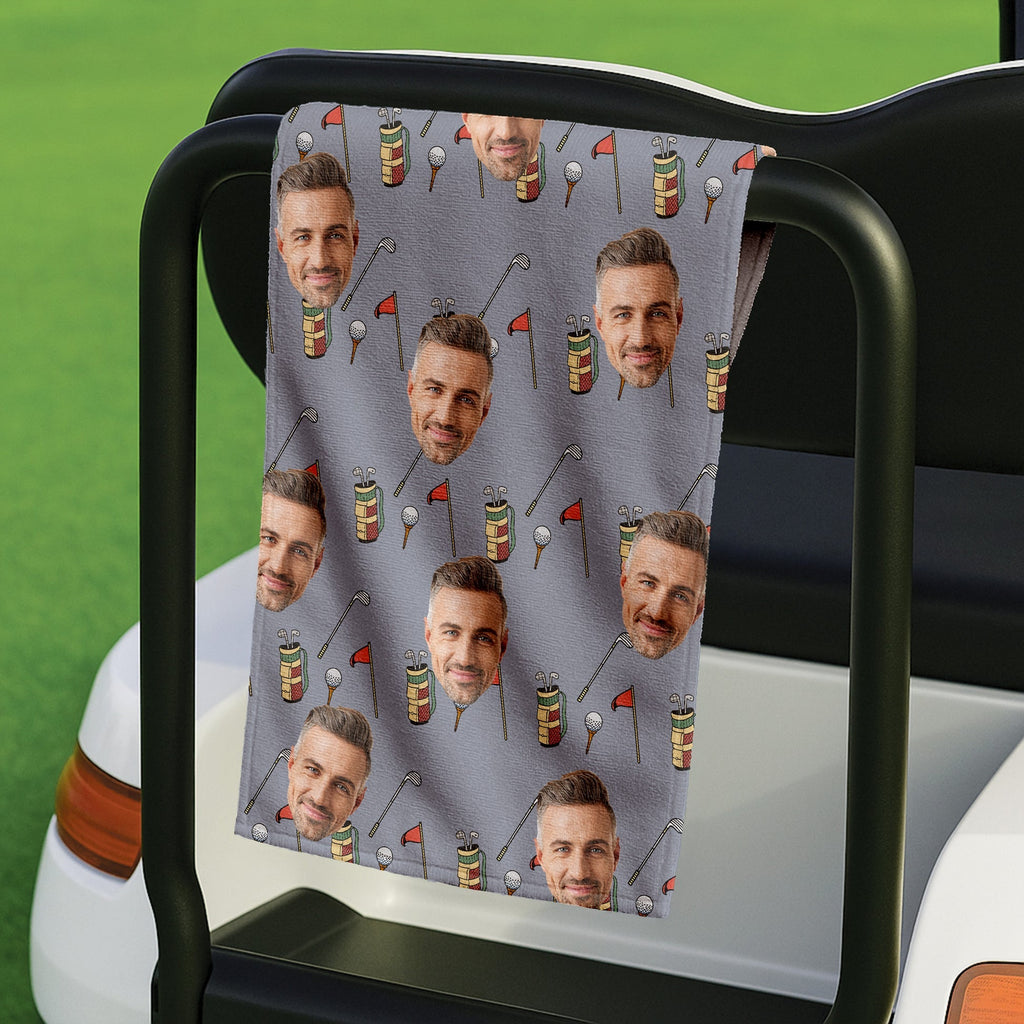 Personalized Golf Towel with Family Faces - Funny Gift for Dad, Grandpa