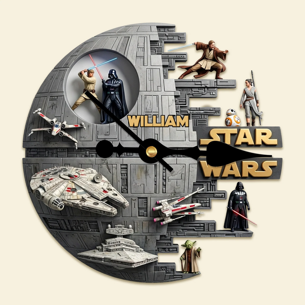 Personalized Star Wars Wall Clock Custom Gift for Movie Fans Wall Hanging Clock GradoCreations