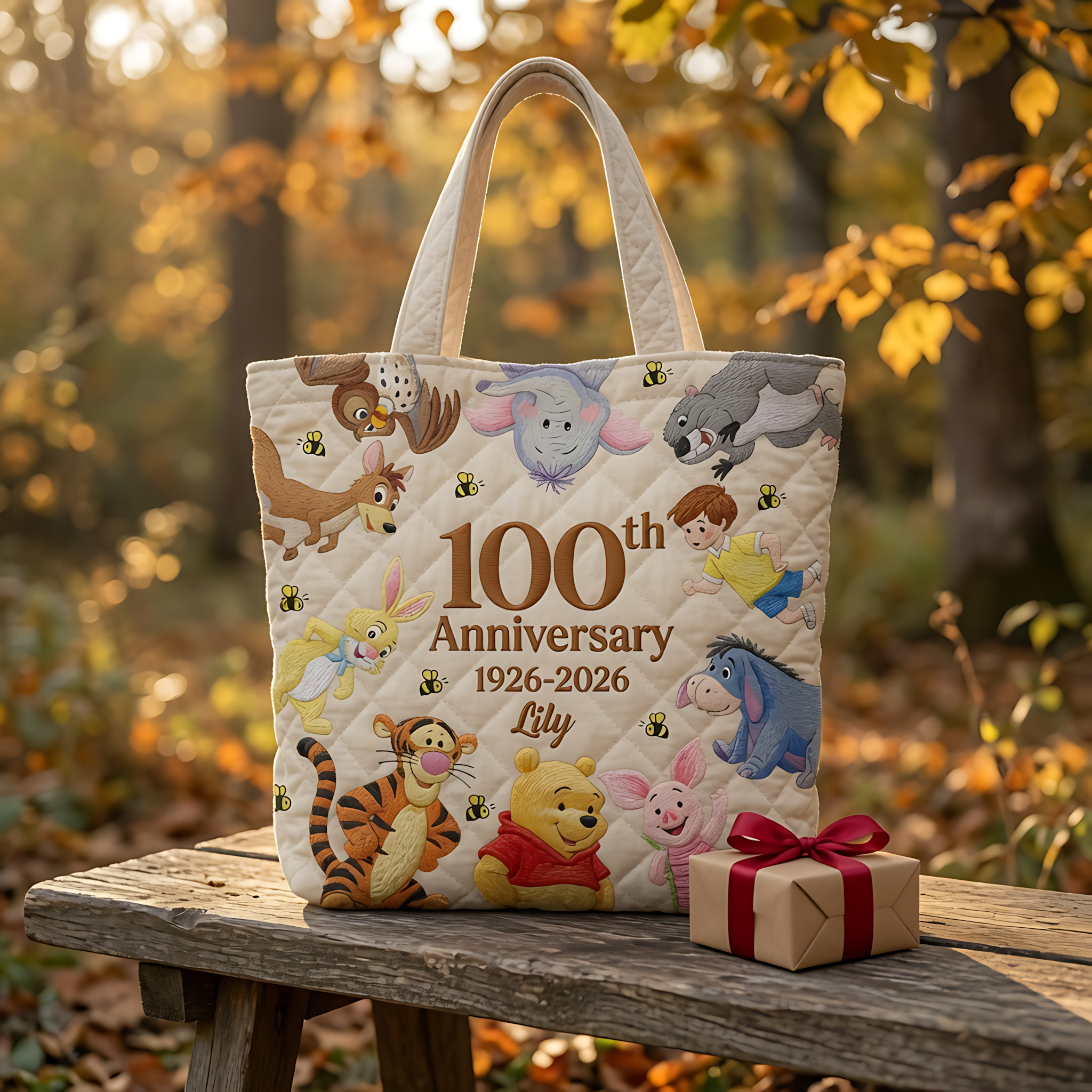 Personalized Quilted Tote Bag 100th Anniversary Gift for Her