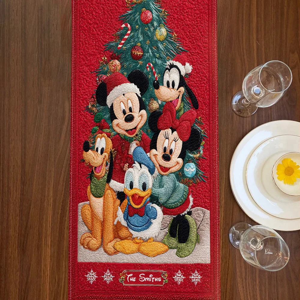 Personalized Christmas Quilt Table Runner Custom Family Name Holiday Decor Quilt Table Runner GradoCreations