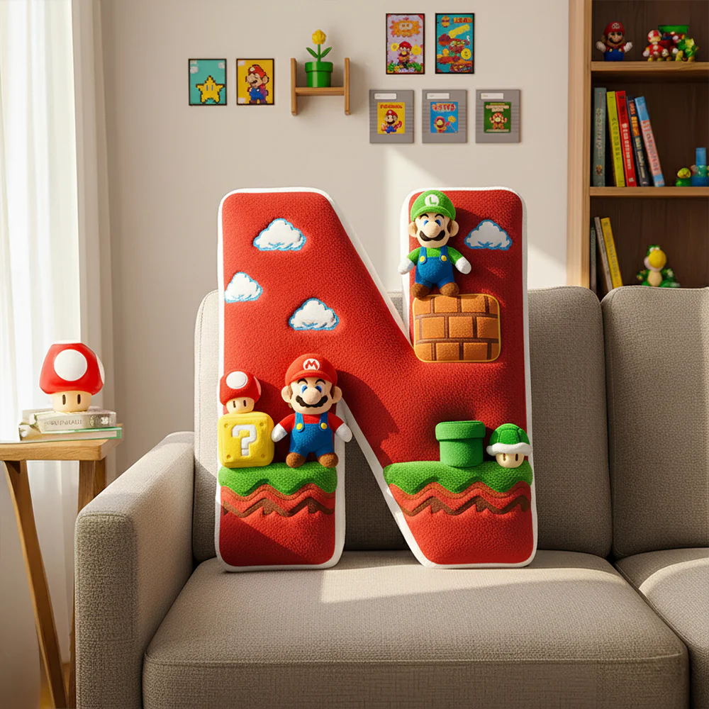 Personalized Mario Adventure Alphabet Pillow Custom Gift for Kids Pillow GradoCreations