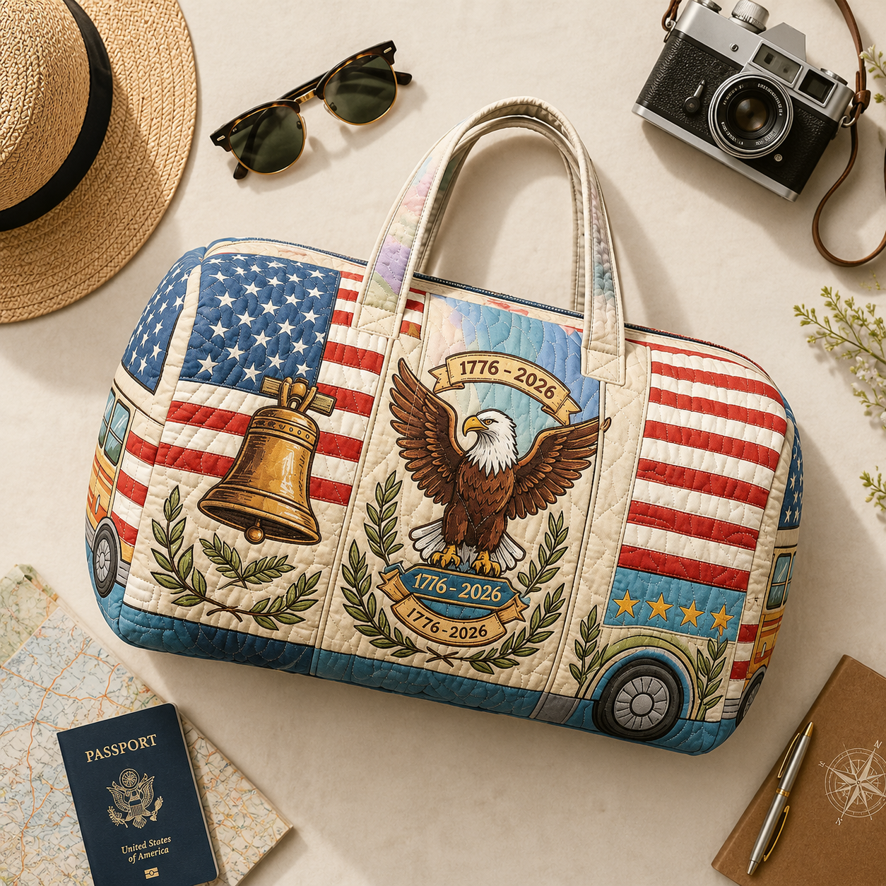 Patriotic Quilted Duffle Bag with American Flag for Independence Day Travel