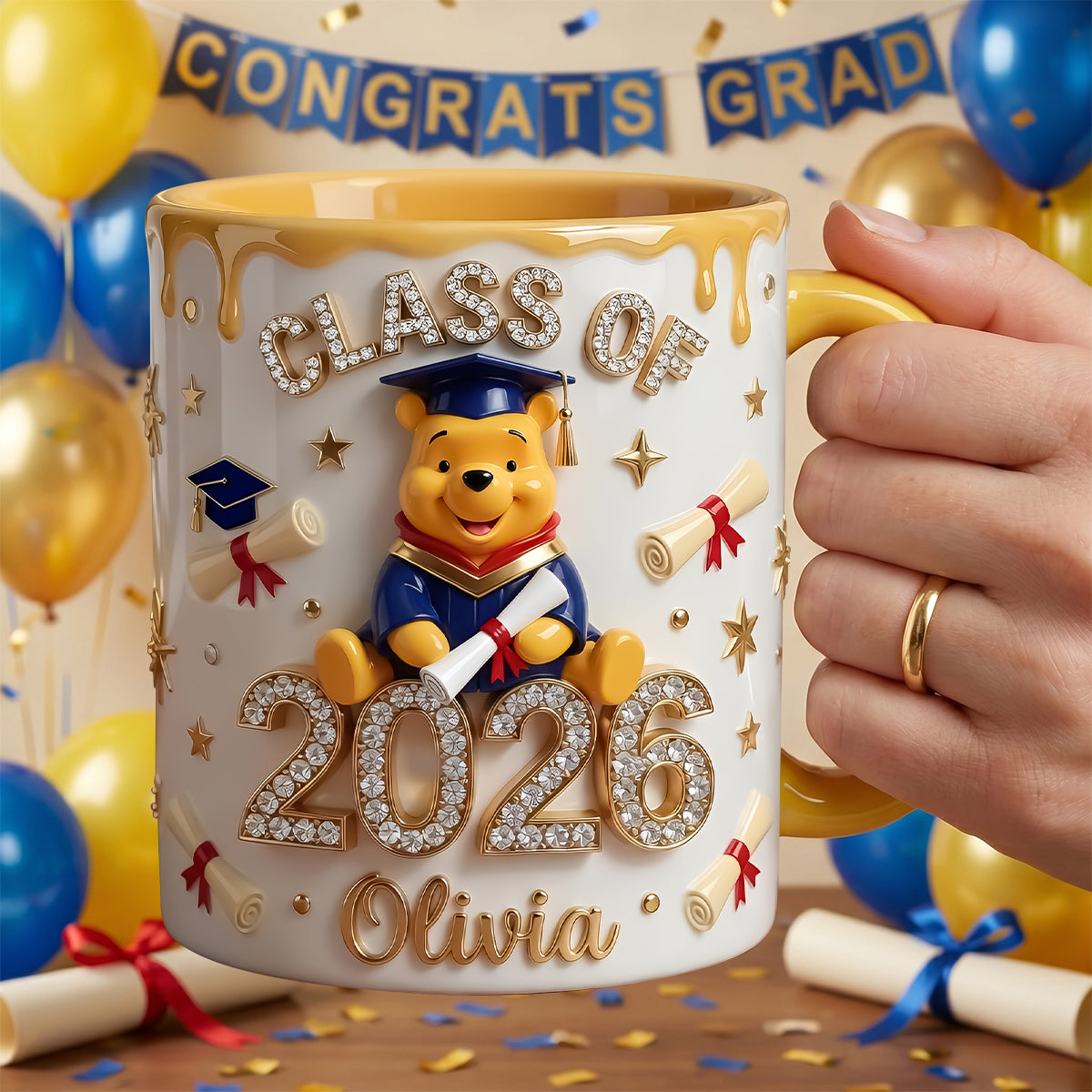 Personalized Graduation Mug with Honey Bear Design for Class of 2026 Gift