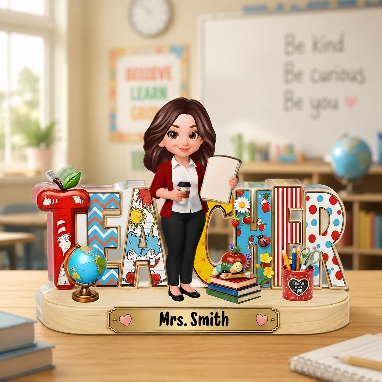 Personalized Teacher Desk Name Plate Custom Photo Acrylic Gift