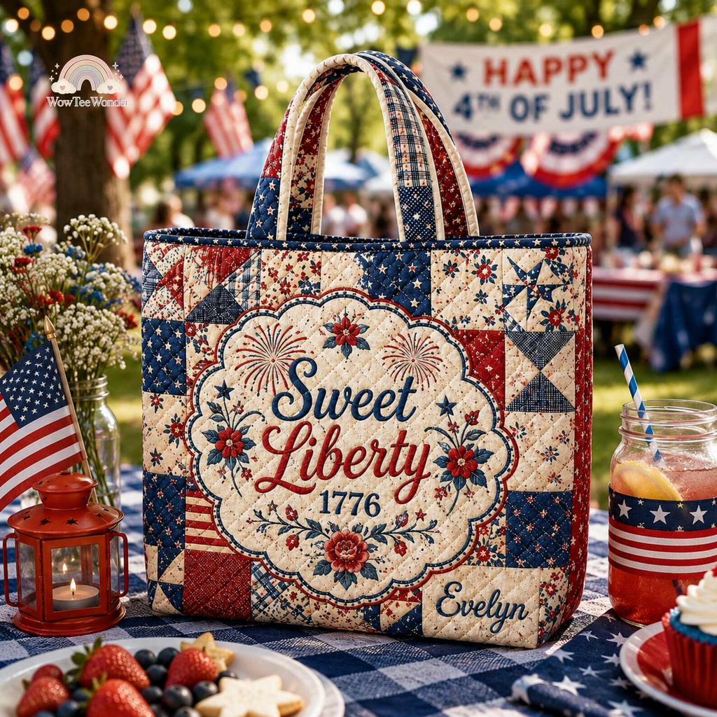 Personalized Quilted Tote Bag USA Flag Sweet Liberty Gift