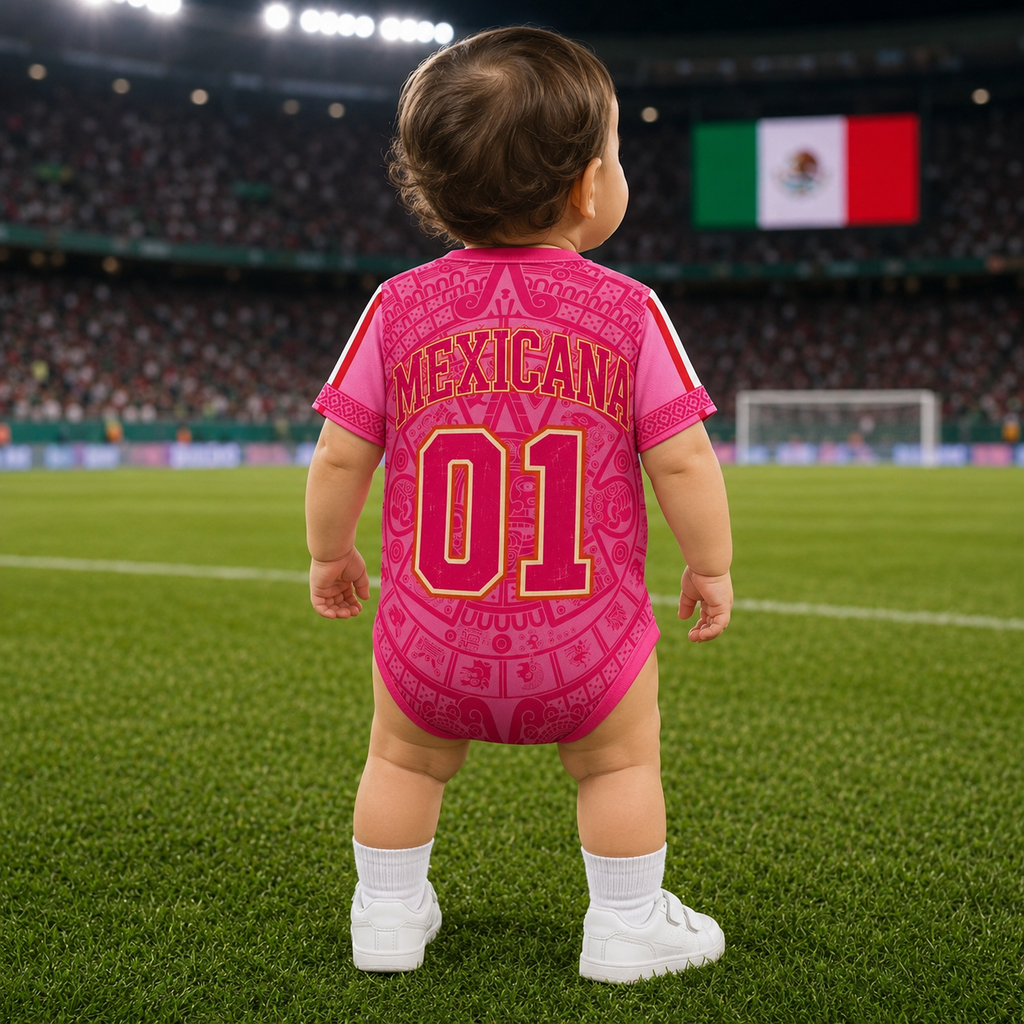 Personalized Pink Aztec Calendar Baby Bodysuit Gift for New Parents