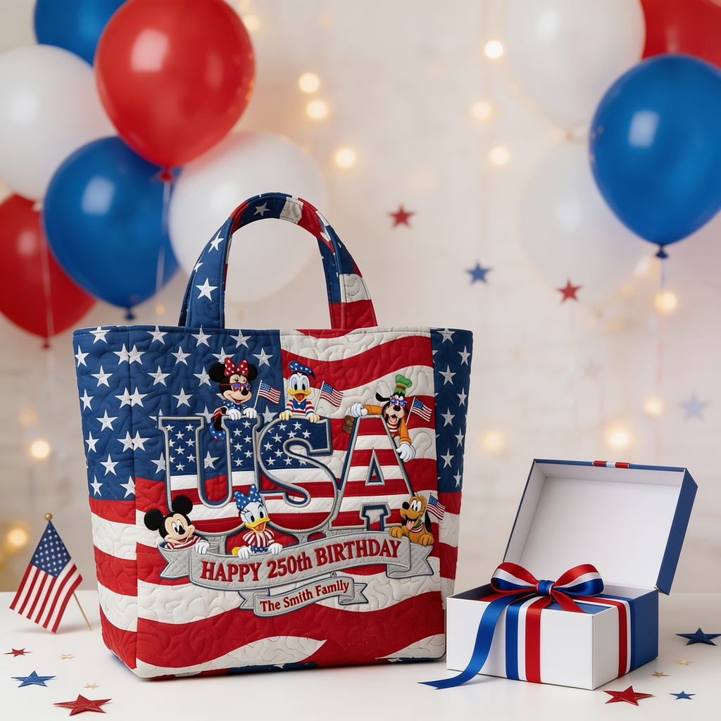 Personalized Quilted Tote Bag USA Freedom Theme Independence Gift