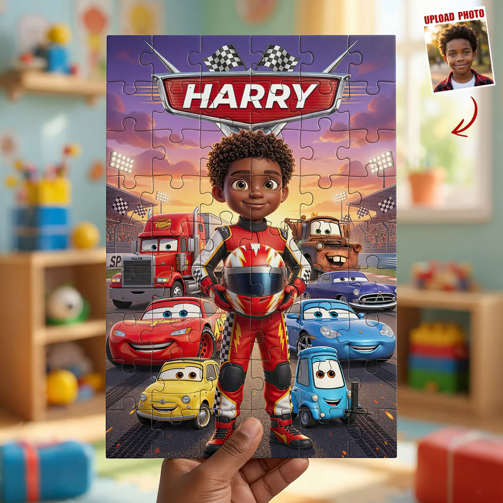 Personalized Custom Photo Puzzle for Kids - Racing Theme Gift Puzzle GradoCreations