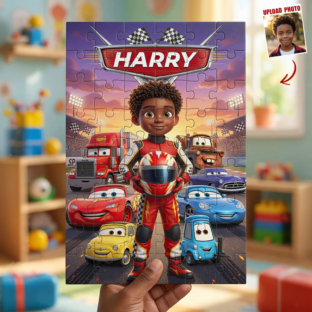 Personalized Custom Photo Puzzle for Kids - Racing Theme Gift Puzzle GradoCreations