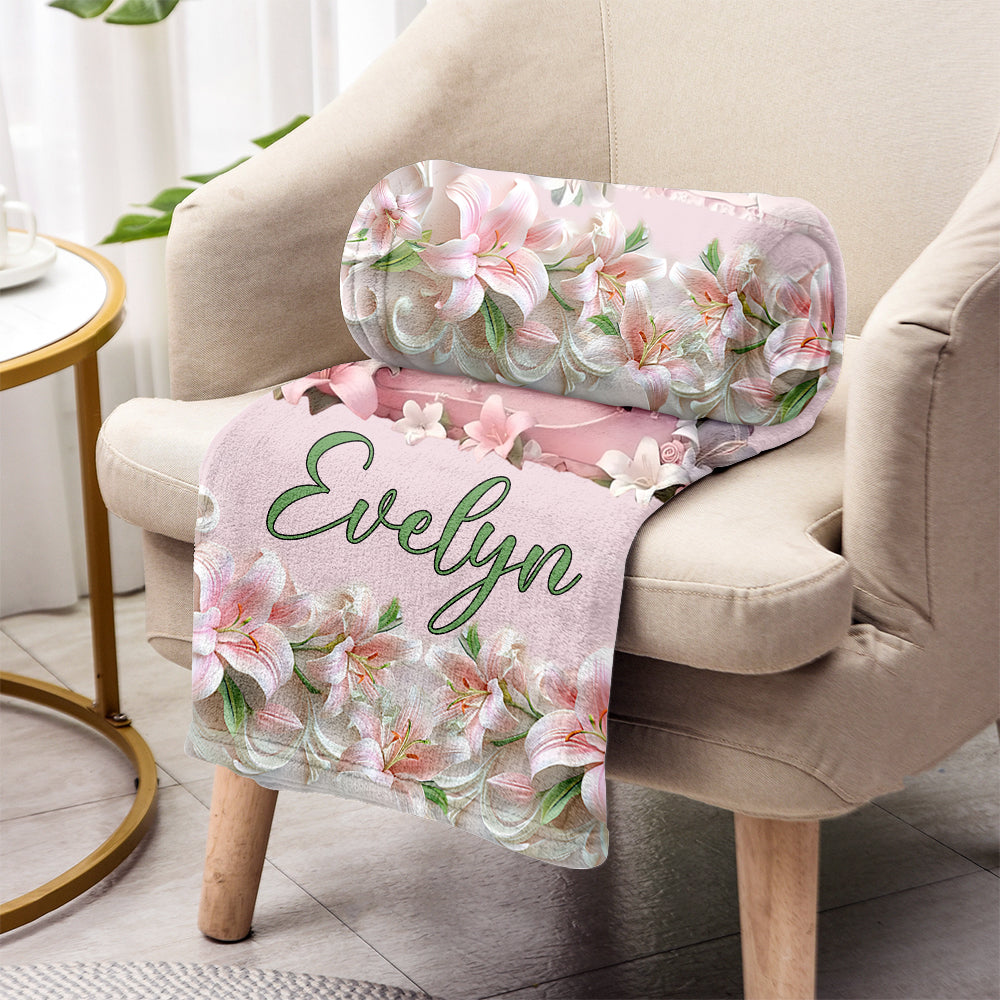 Personalized Floral Blanket with Character Design Gift for Daughter