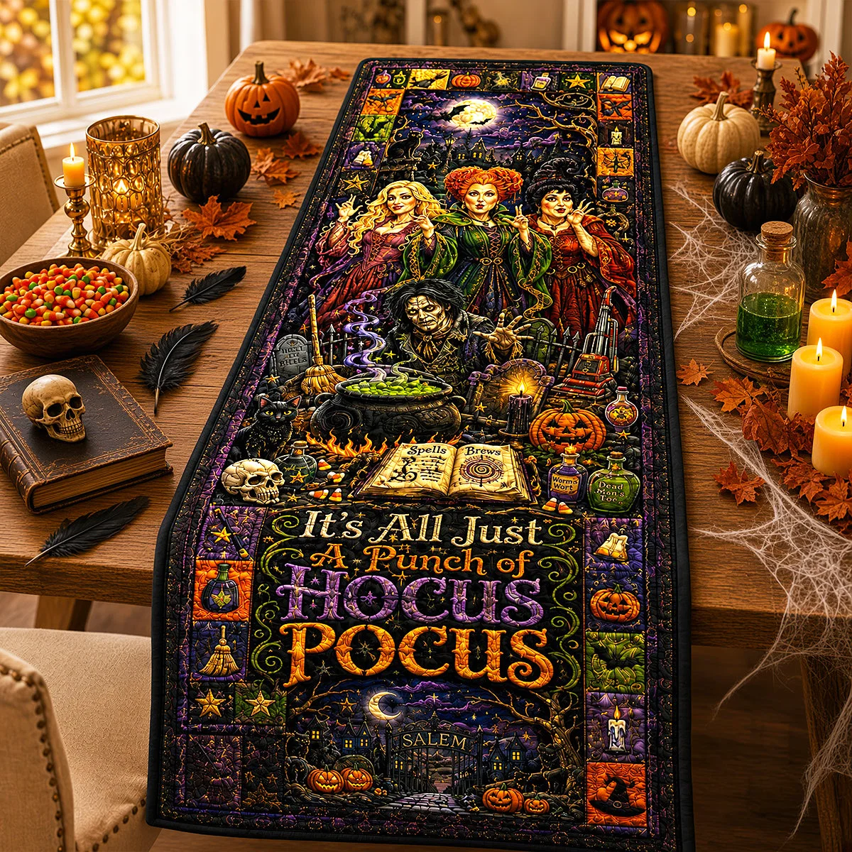 Personalized Halloween Quilt Table Runner Custom Name Family Gift Quilt Table Runner GradoCreations