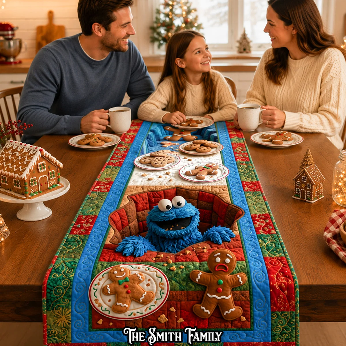 Personalized Christmas Quilt Table Runner Custom Name Family Gift Quilt Table Runner GradoCreations