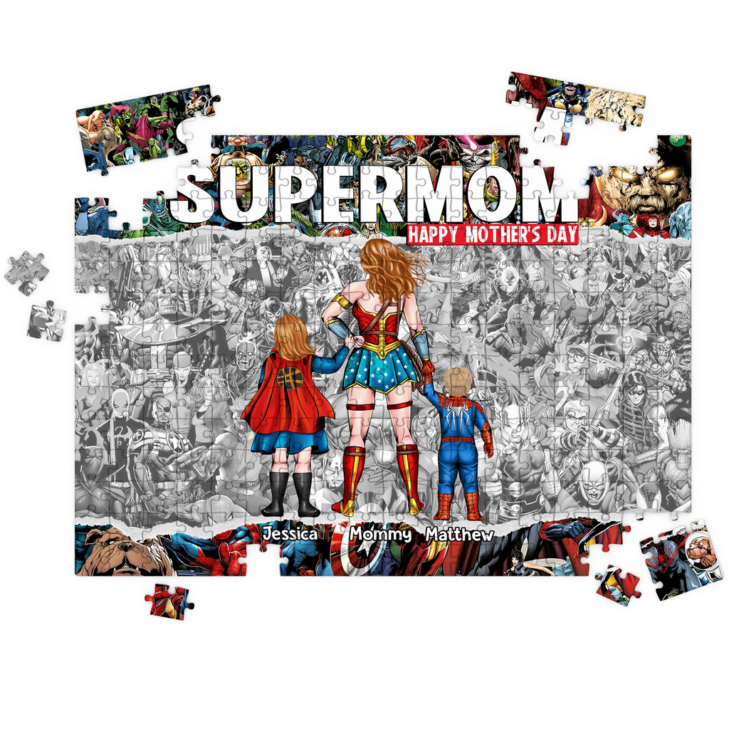Personalized SuperMom Puzzle Gift for Mom with Kids