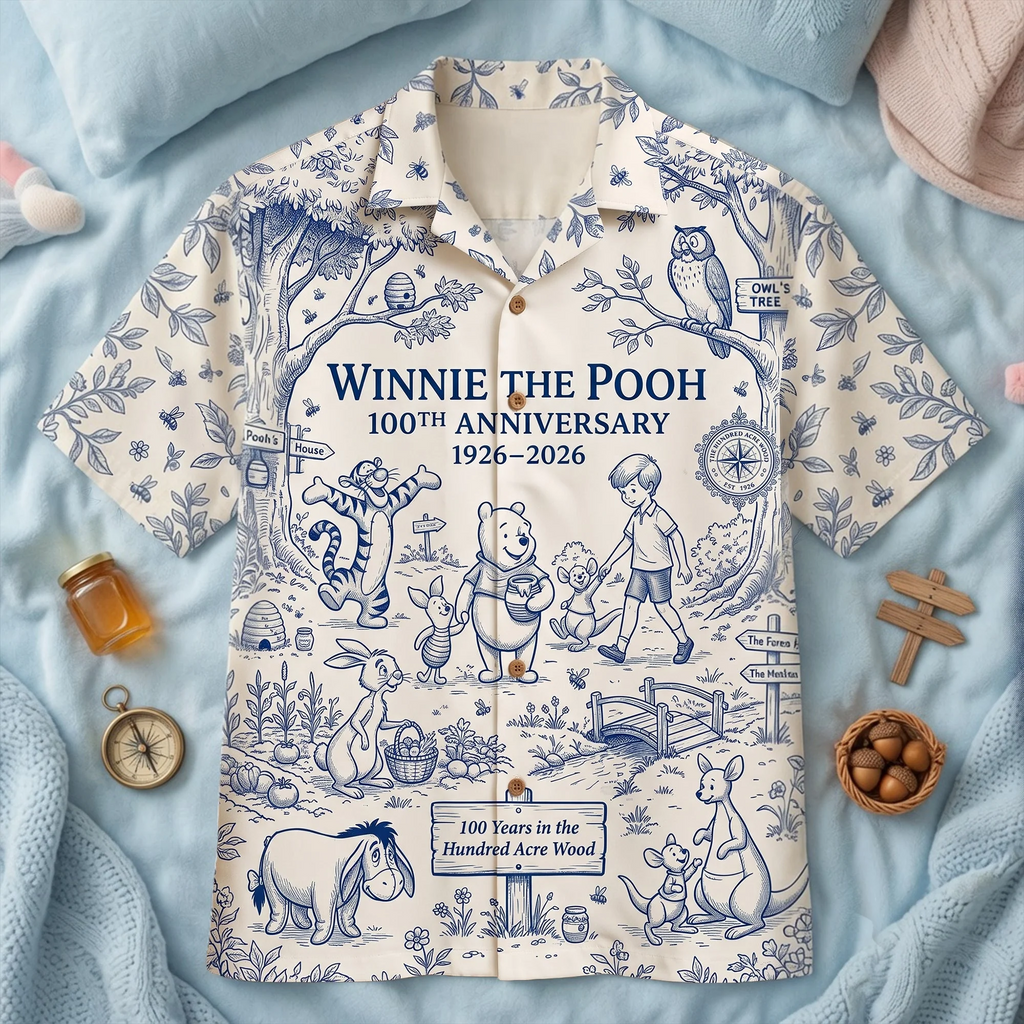 Personalized Winnie the Pooh Hawaiian Shirt 100th Anniversary Gift for Movie Fans