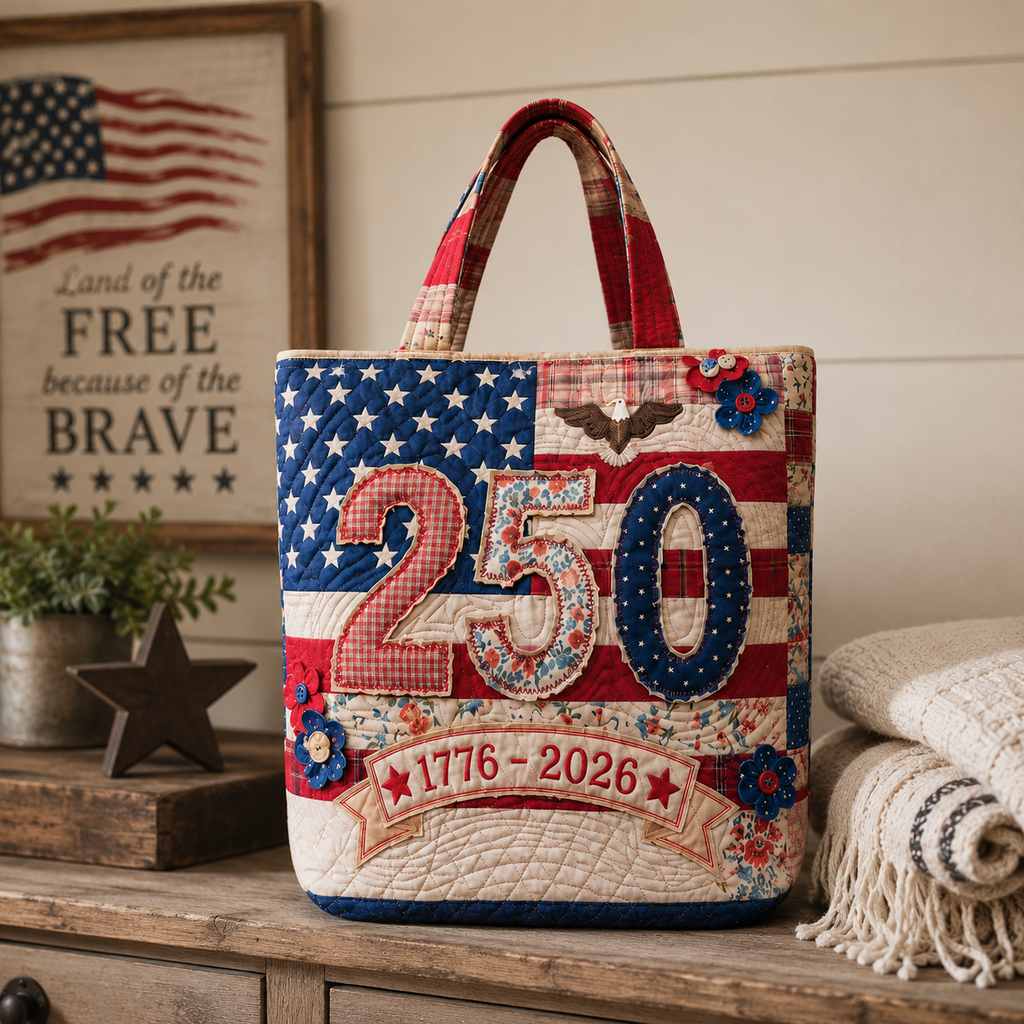 Personalized Quilted Tote Bag American Flag 250th Anniversary Gift for Her