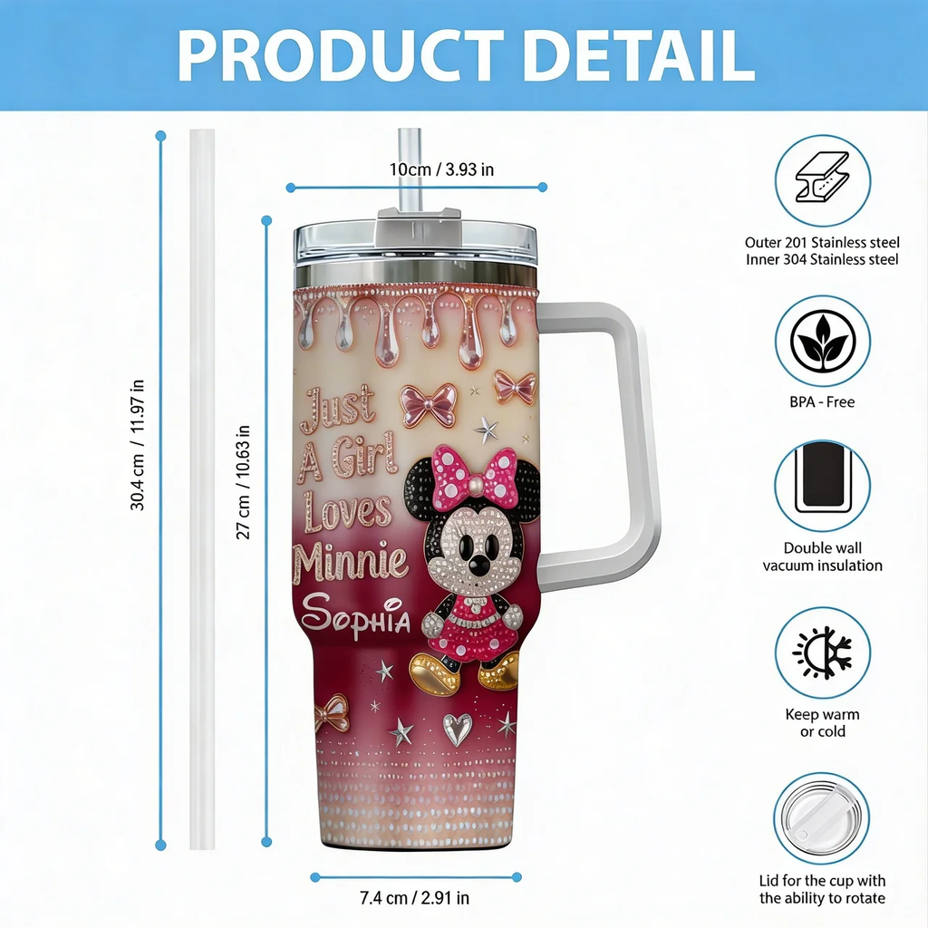 Personalized Magic Mouse Tumbler with Handle Gift for Her