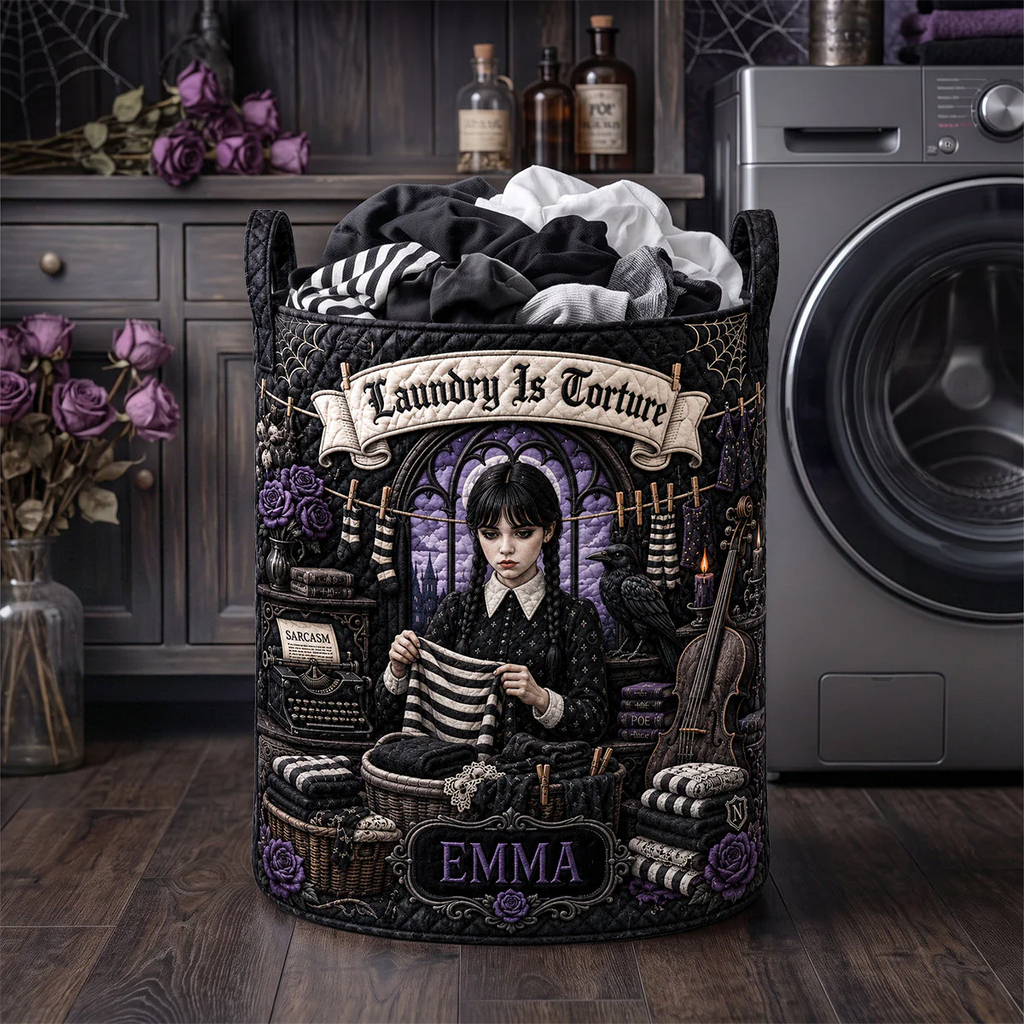 Personalized Gothic Quilted Laundry Basket Custom Name Gift for Her Halloween Quilted Laundry Basket GradoCreations
