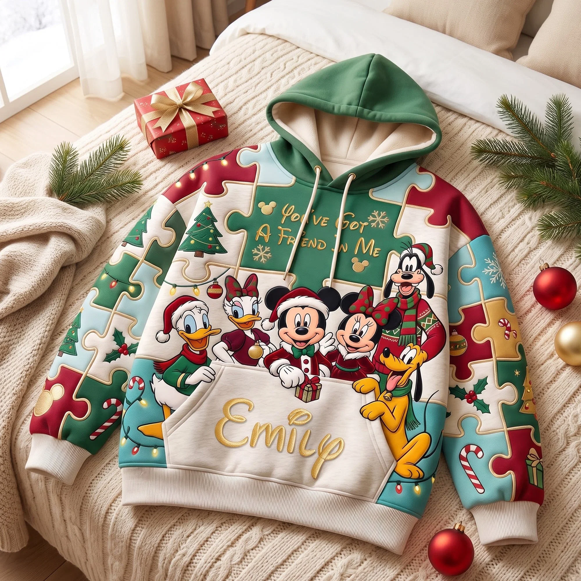 Personalized Disney Puzzle Hoodie Custom Name Christmas Gift for Her AOP Hoodie GradoCreations