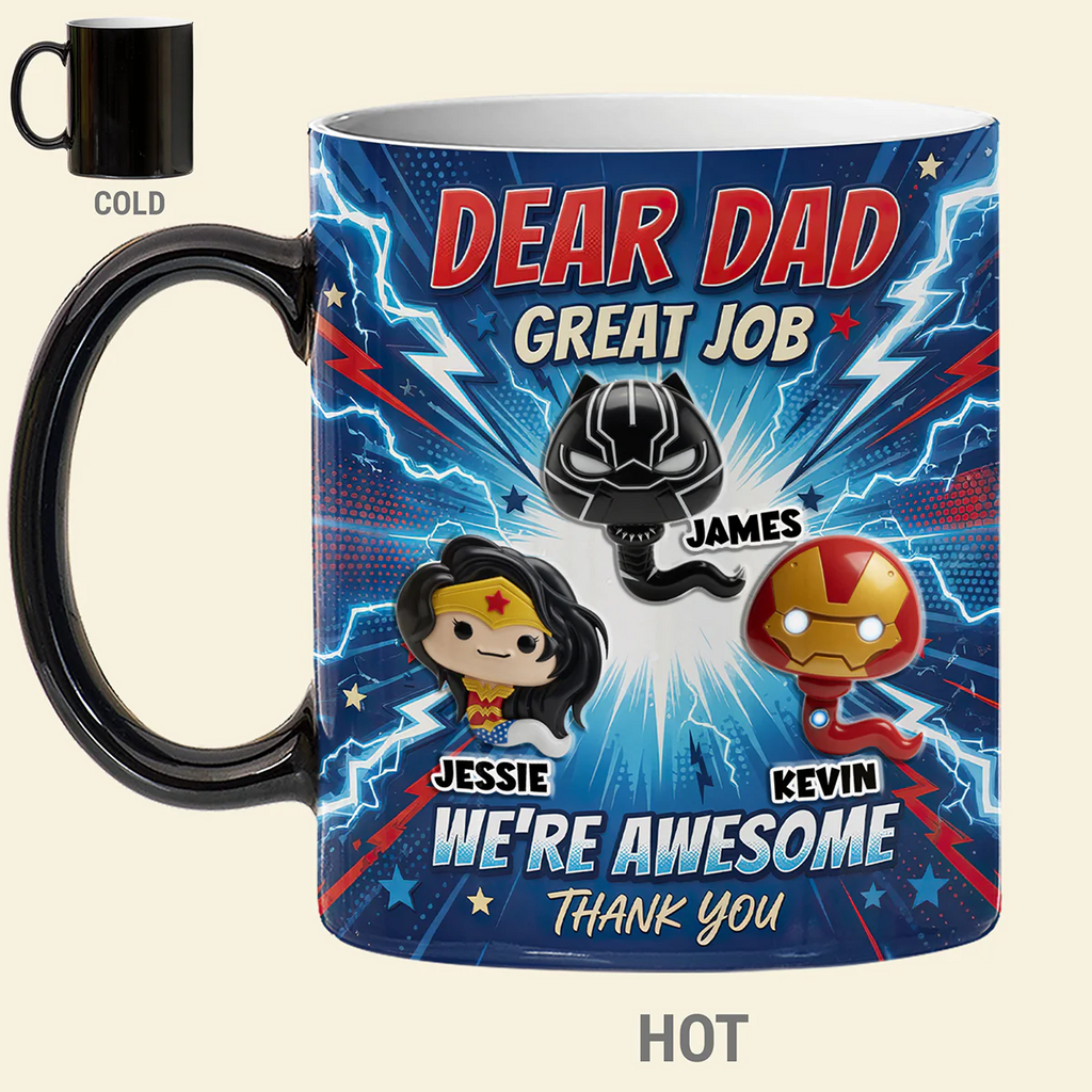 Personalized Color Changing Mug for Dad - Superhero Theme Gift