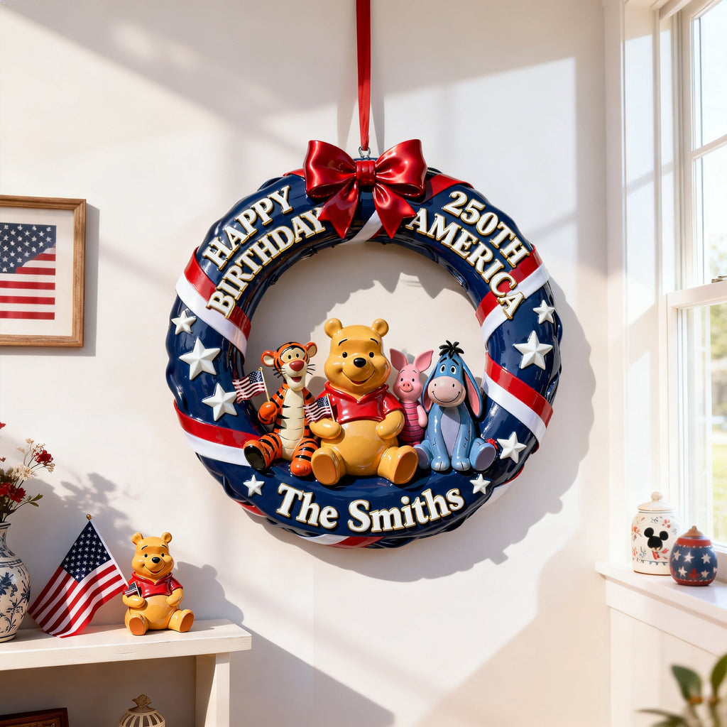 Personalized Honey Bear USA 250th Anniversary Wood Sign Gift for Family