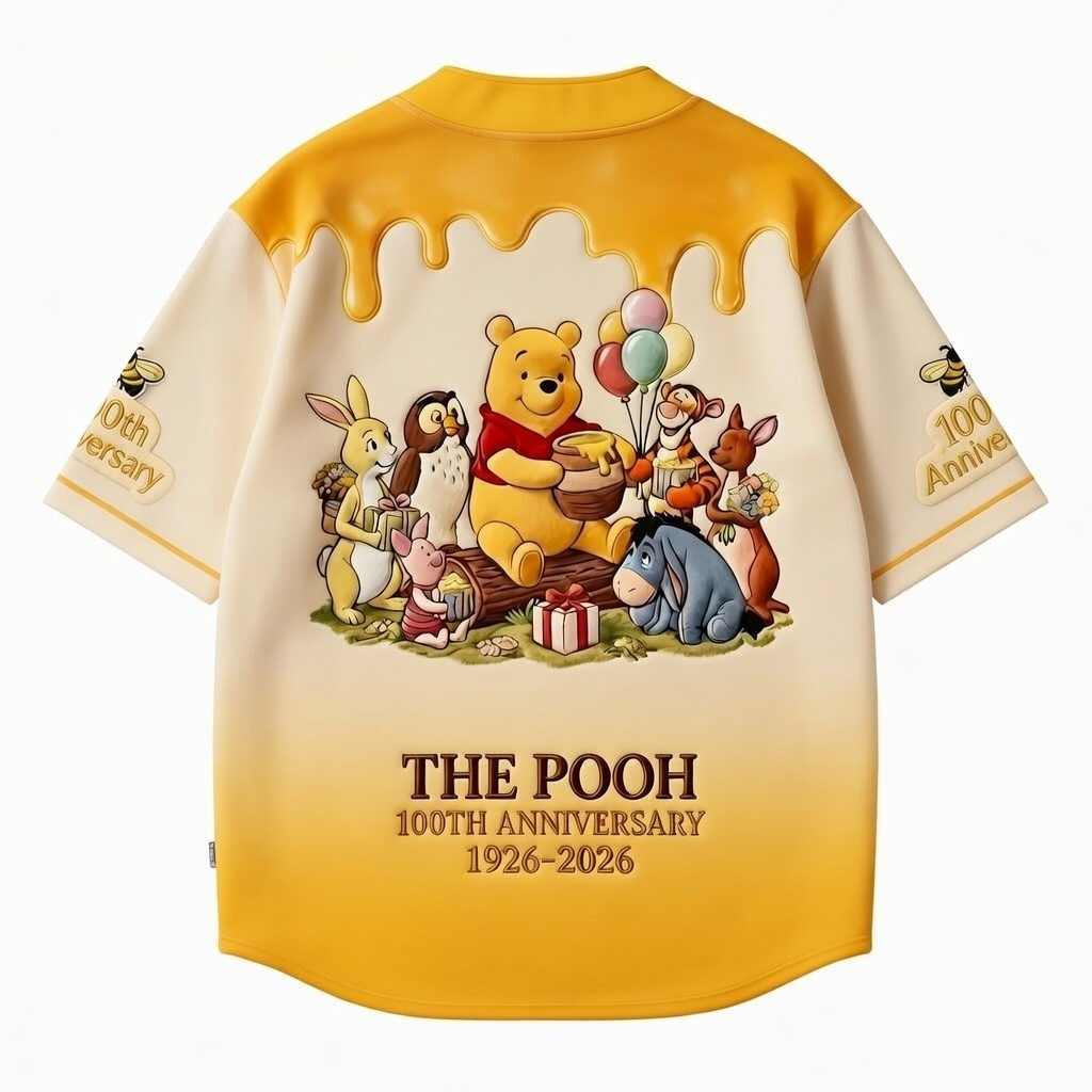 Personalized Winnie the Pooh 100th Anniversary Baseball Jersey Gift for Fans
