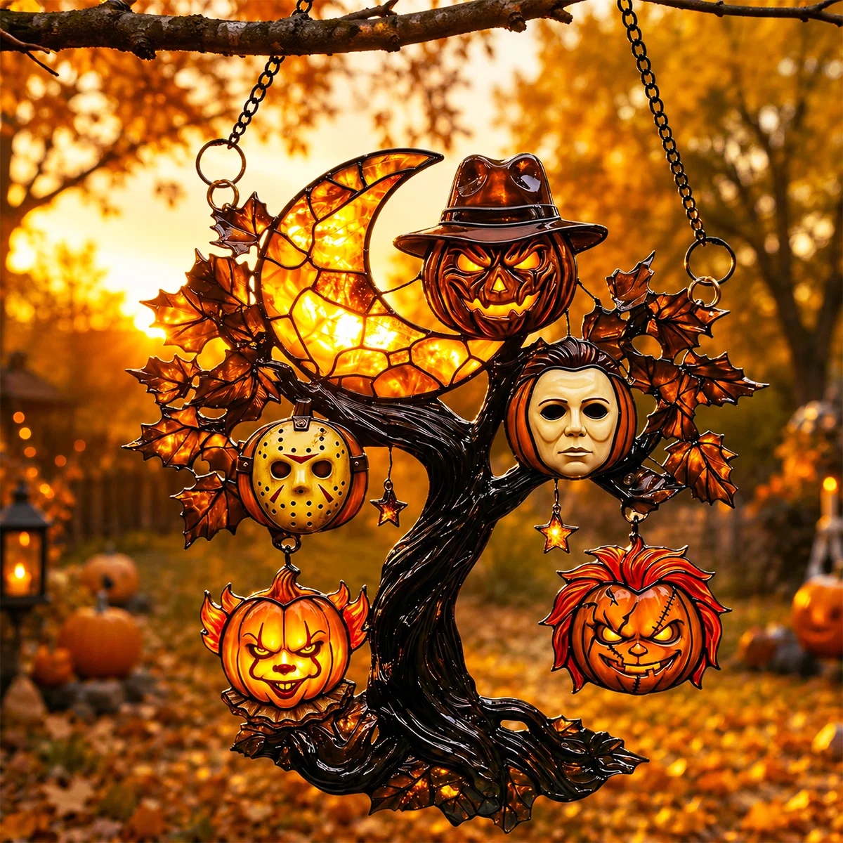 Personalized Spooky Pumpkin Tree Suncatcher Halloween Gift for Family Window Hanging Suncatcher GradoCreations