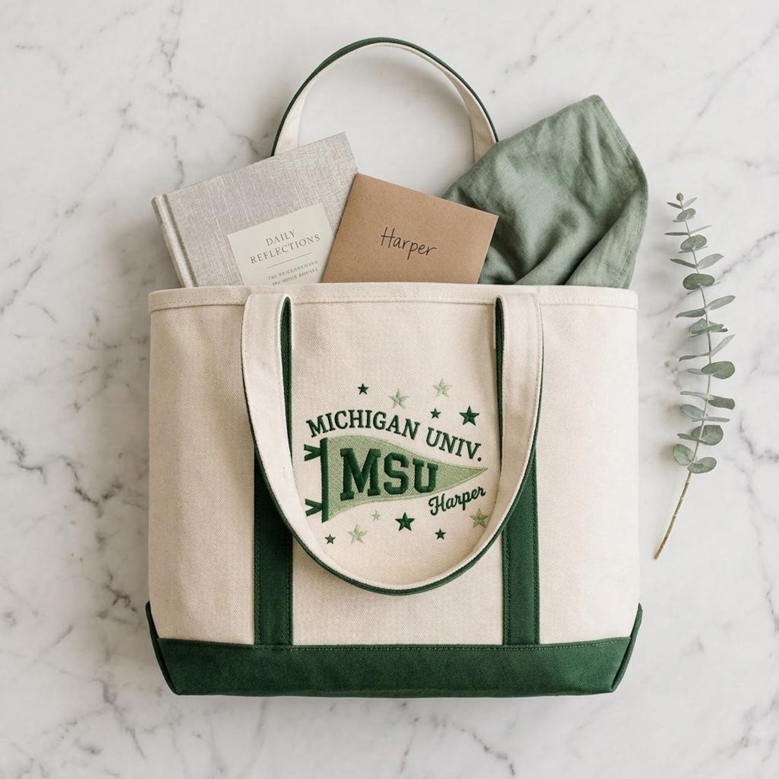 Personalized Embroidery Tote Bag with Custom Pennant Flag for Students & Teachers