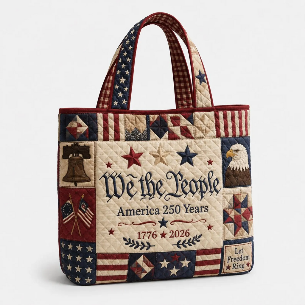 Quilted Tote Bag with Patriotic Quotes for Independence Day Gift