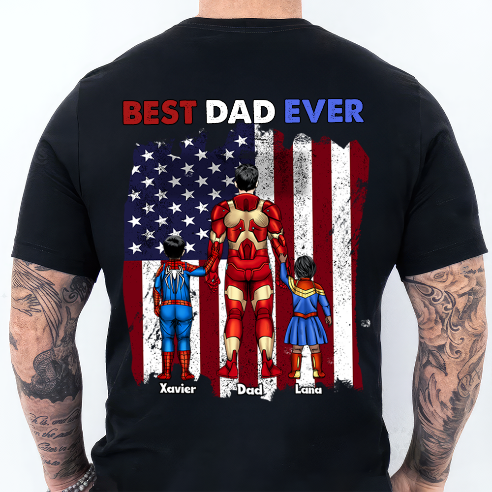 Personalized Best Dad Ever T-shirt Custom Design Patriotic Gift for Family Cotton Apparel GradoCreations