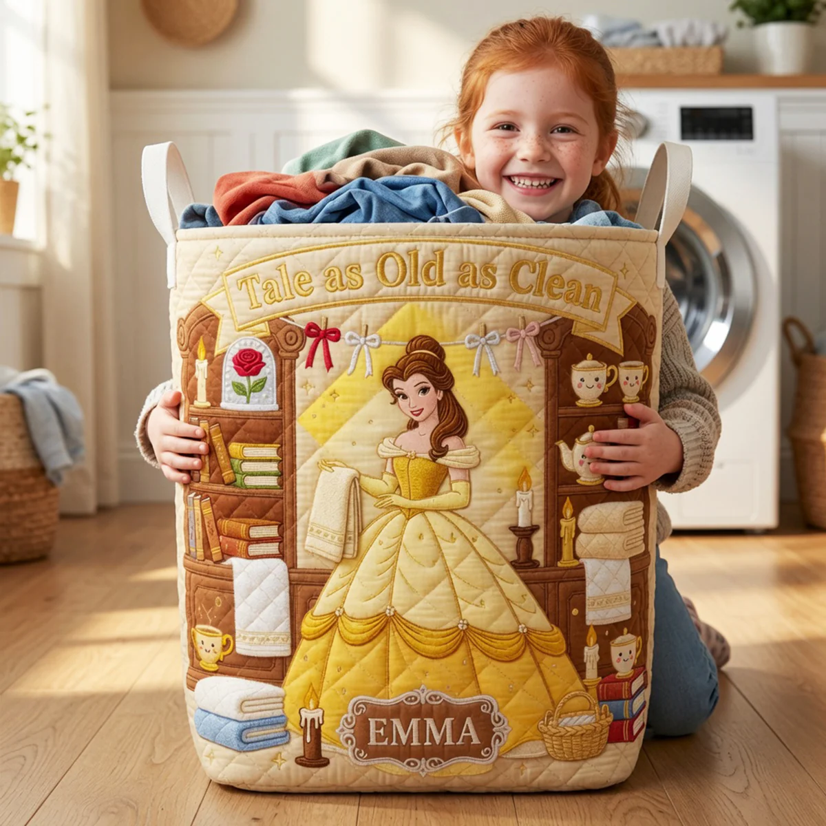 Personalized Quilted Laundry Basket Custom Name Gift for Daughter Quilted Laundry Basket GradoCreations
