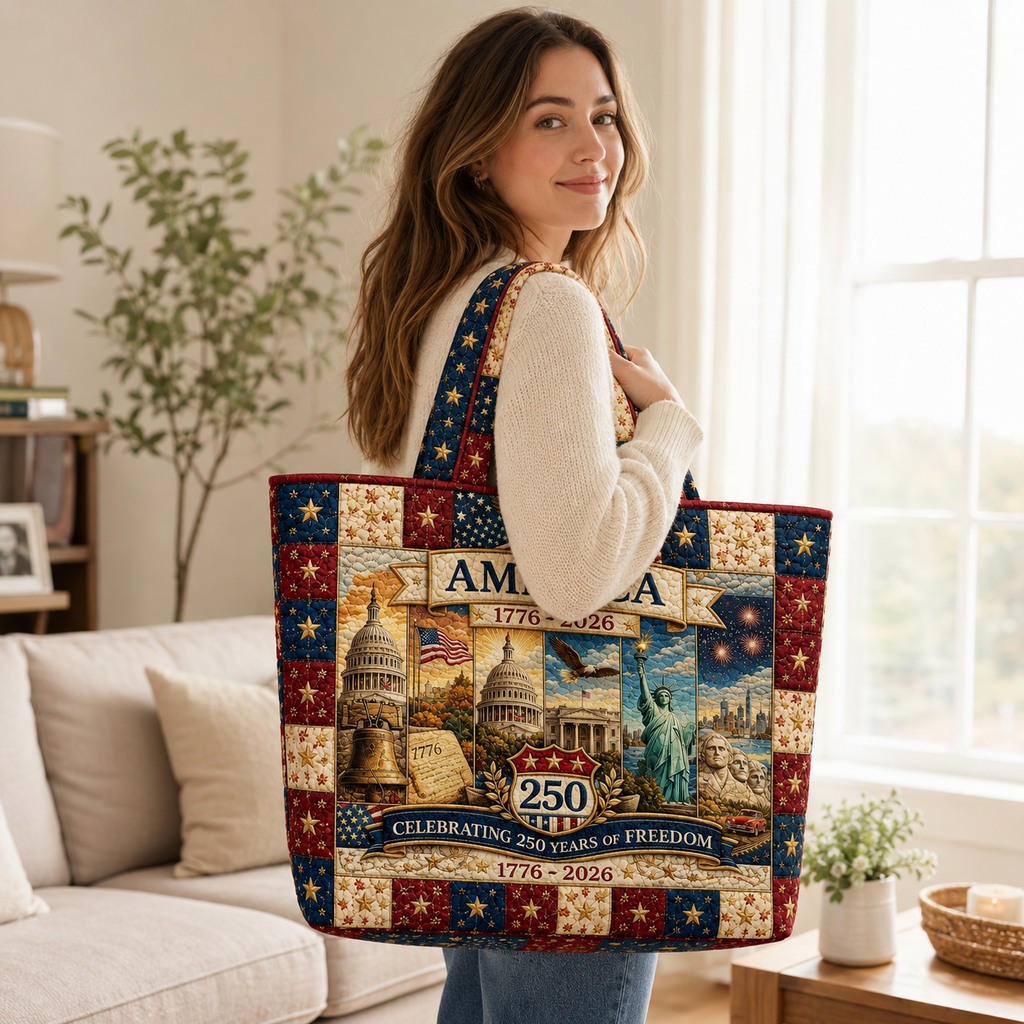 Patriotic Quilted Tote Bag with Eagle Design Gift for Her