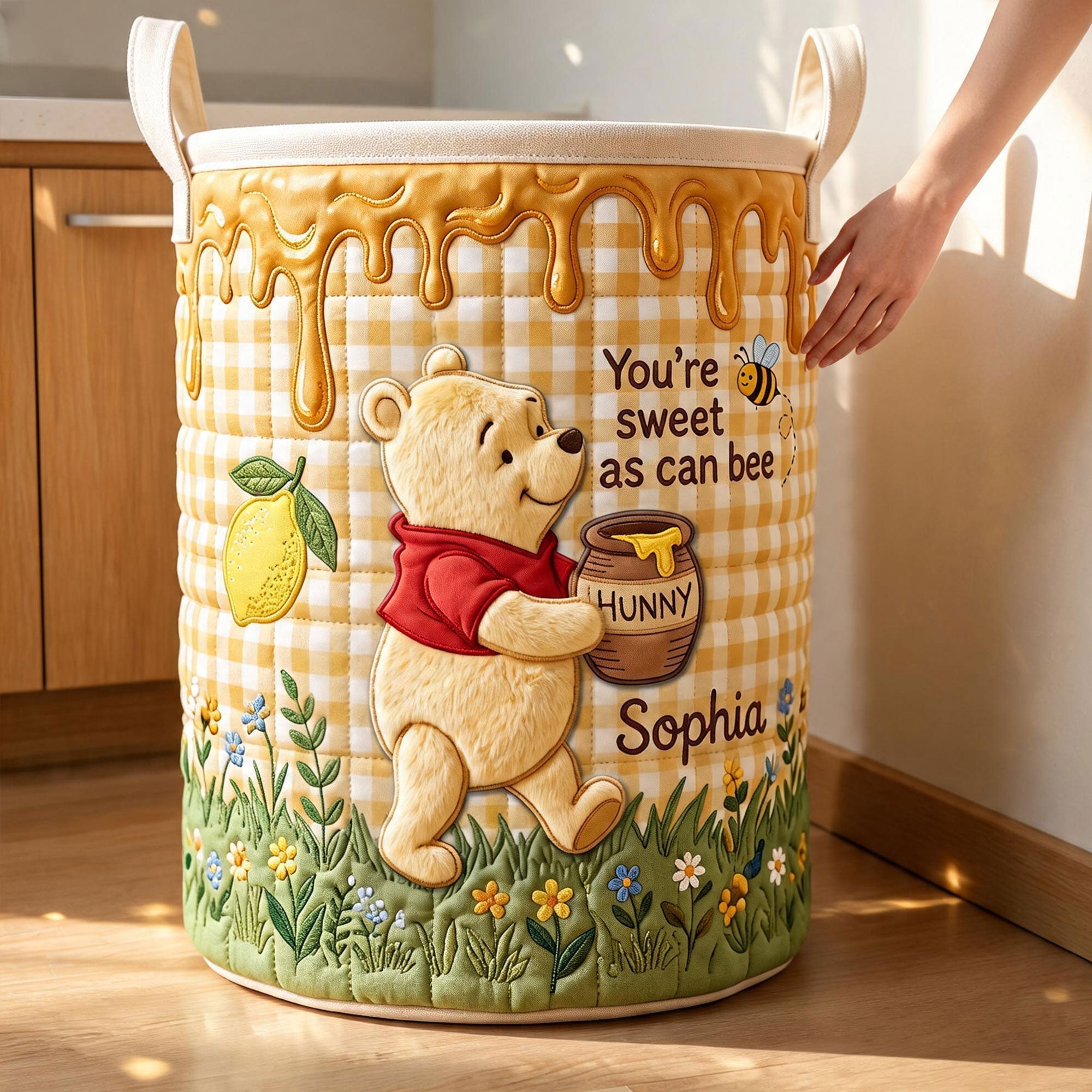 Personalized Quilted Laundry Basket Cute Honey Bear Design Gift for Mom