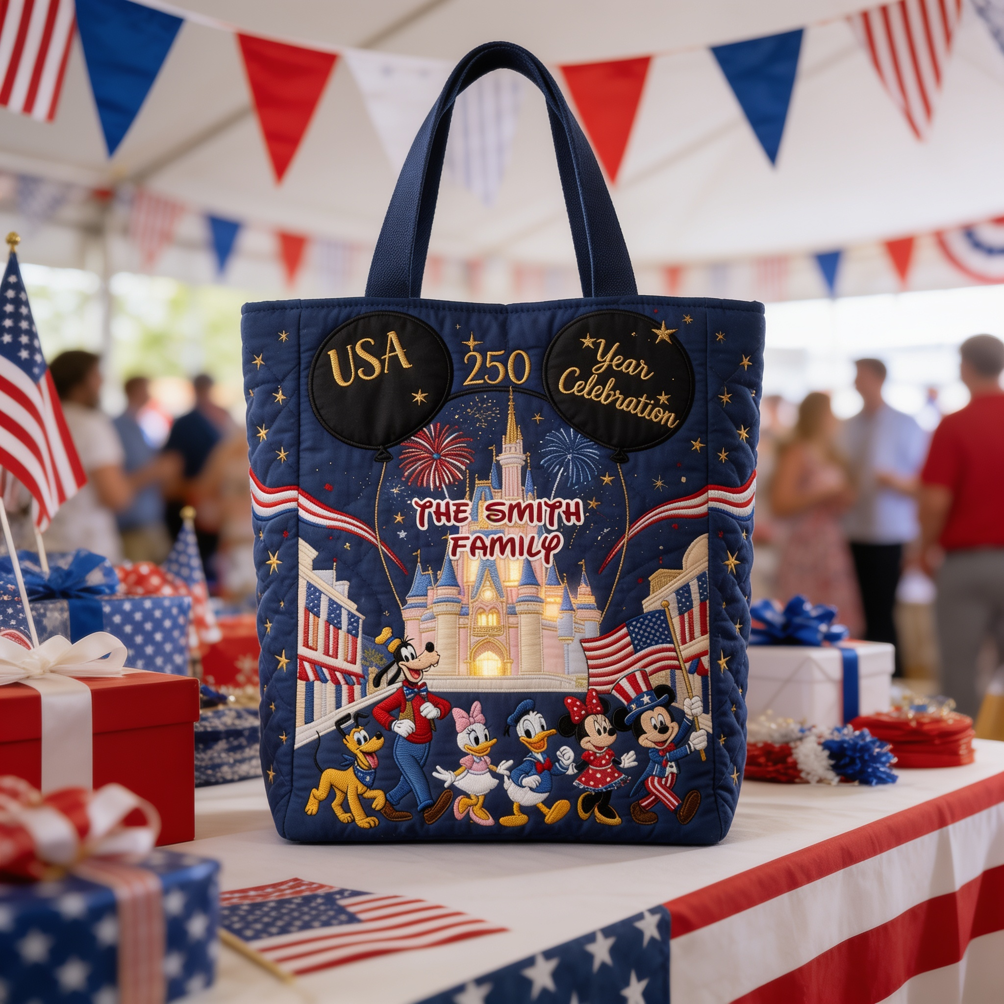 Personalized Quilted Tote Bag USA 250th Anniversary Gift