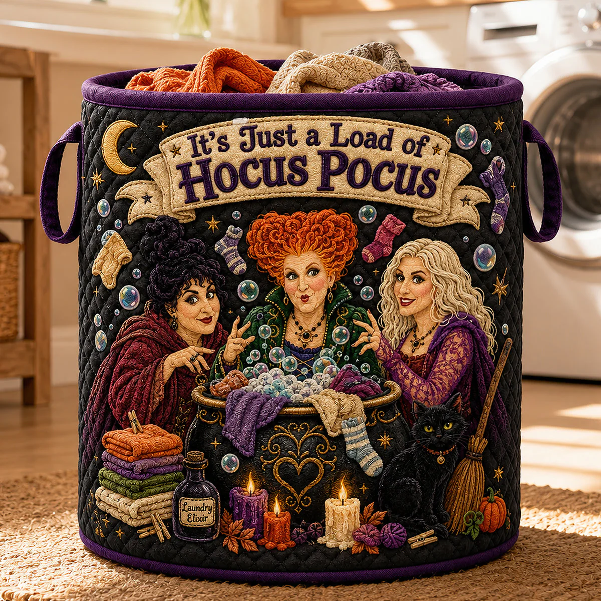 Personalized Hocus Pocus Quilted Laundry Basket Halloween Gift Quilted Laundry Basket GradoCreations