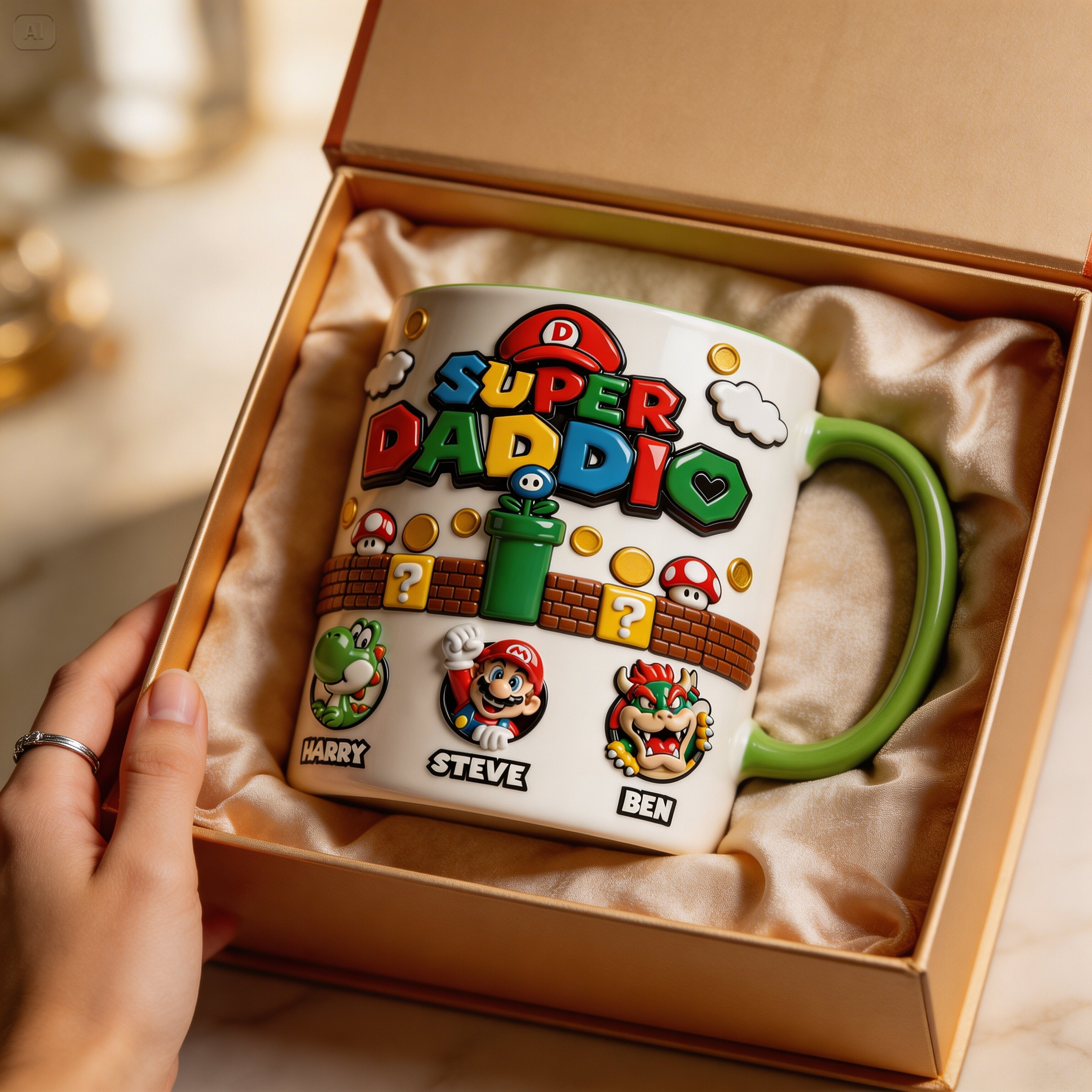 Personalized Super Mummio Accent Mug Gift for Dad, Mom, Gamers
