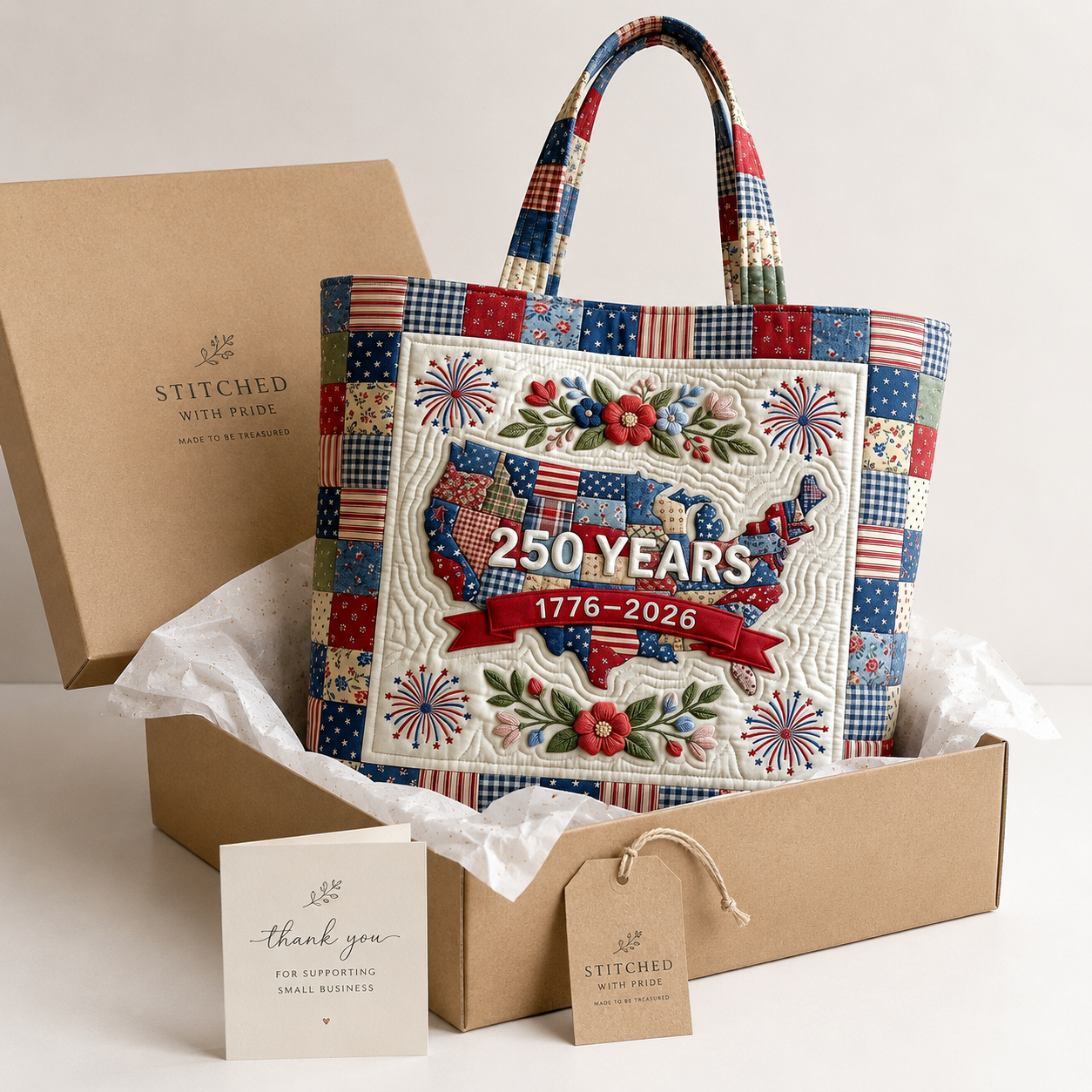 Personalized Patriotic Quilted Tote Bag 250 Years Gift for Her
