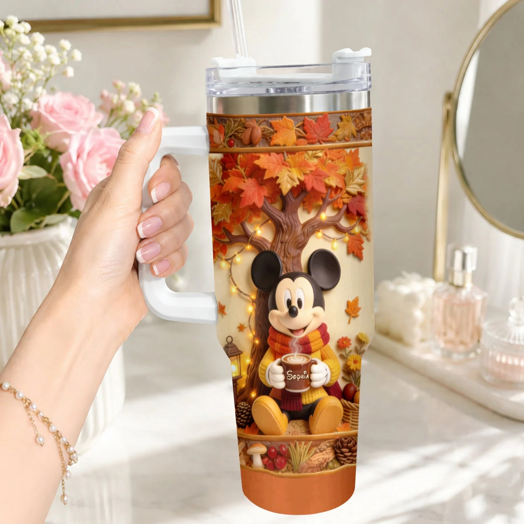 Personalized 40oz Tumbler with Fall Vibes and 3D Effect Gift for Mom