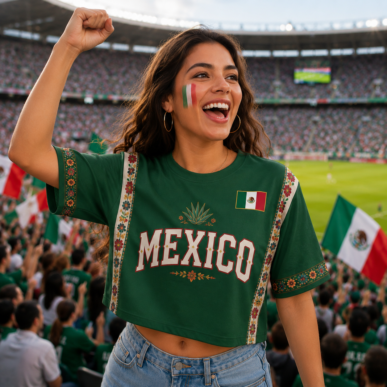 Personalized Mexico Soccer Jersey Crop Tee Custom Name Gift for Football Lovers